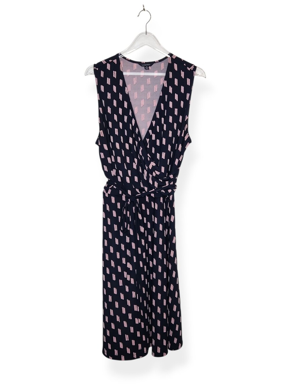 Lands' End Women’s Navy Blue Pink Patterned Stretchy Wrap Dress Size Plus 1X 18W